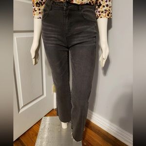 Gianni Bini Raw Hem Ankle High Rise 5-Pocket Straight Faded Black Denim Jeans